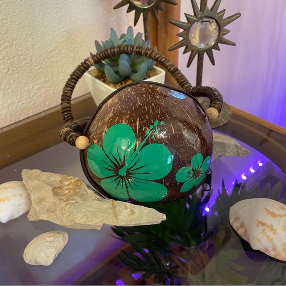 90s Hawaiian Coconut Purse Mini Handbag Clutch Puka Shell - Picture 2 of 9